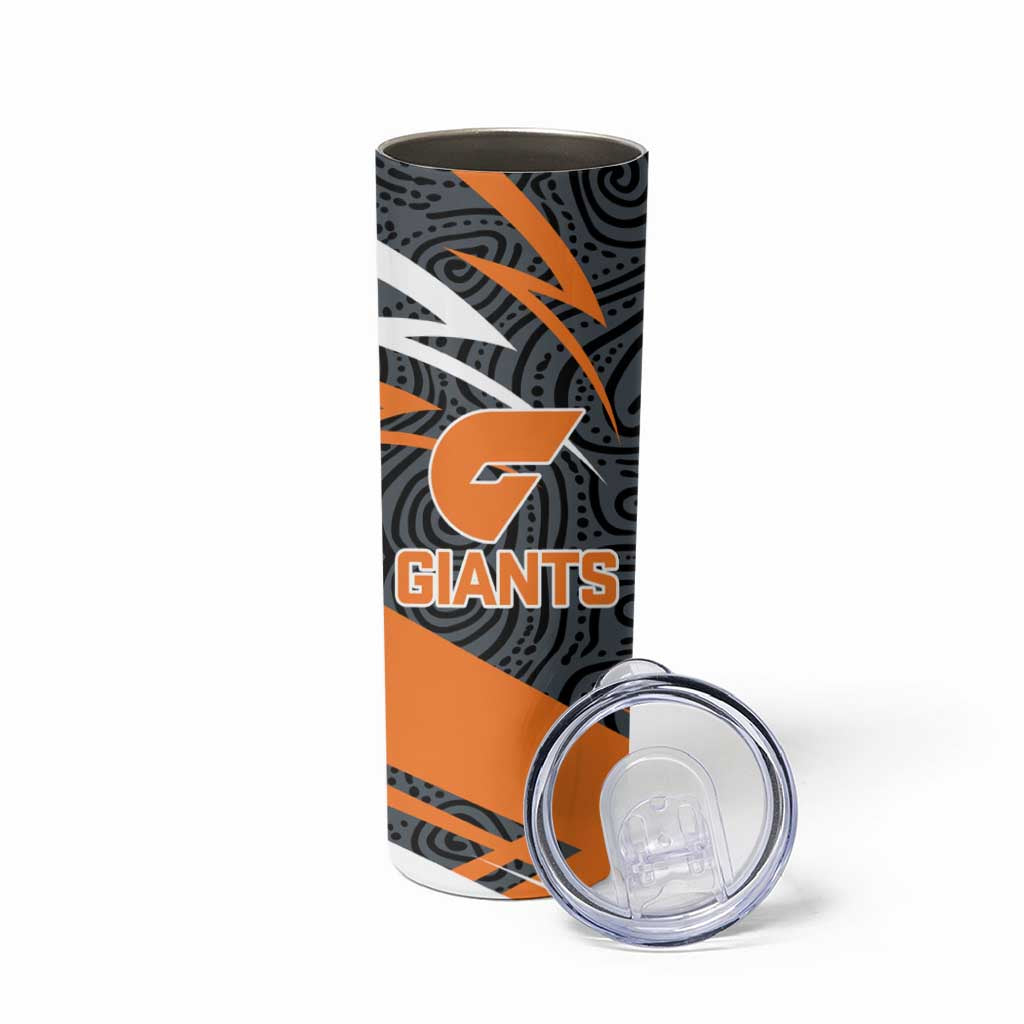 Greater Western Sydney Giants Australian Football Skinny Tumbler Athletic Hero Mascot With Indigenous Pattern Art