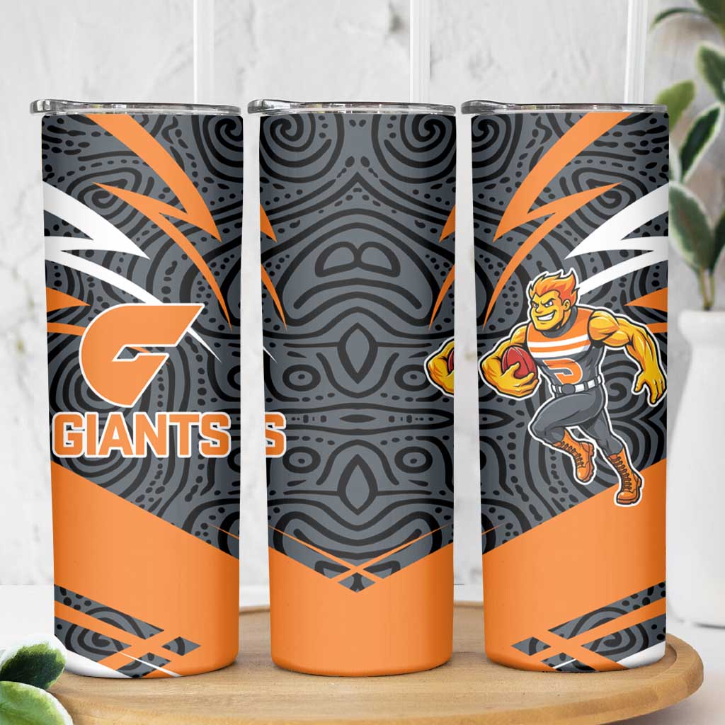 Greater Western Sydney Giants Australian Football Skinny Tumbler Athletic Hero Mascot With Indigenous Pattern Art