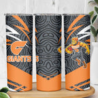 Greater Western Sydney Giants Australian Football Skinny Tumbler Athletic Hero Mascot With Indigenous Pattern Art