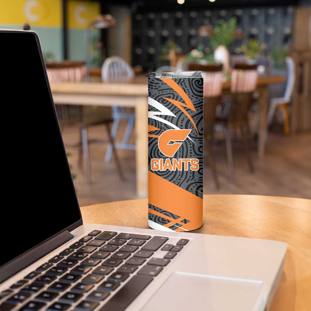 Greater Western Sydney Giants Australian Football Skinny Tumbler Athletic Hero Mascot With Indigenous Pattern Art