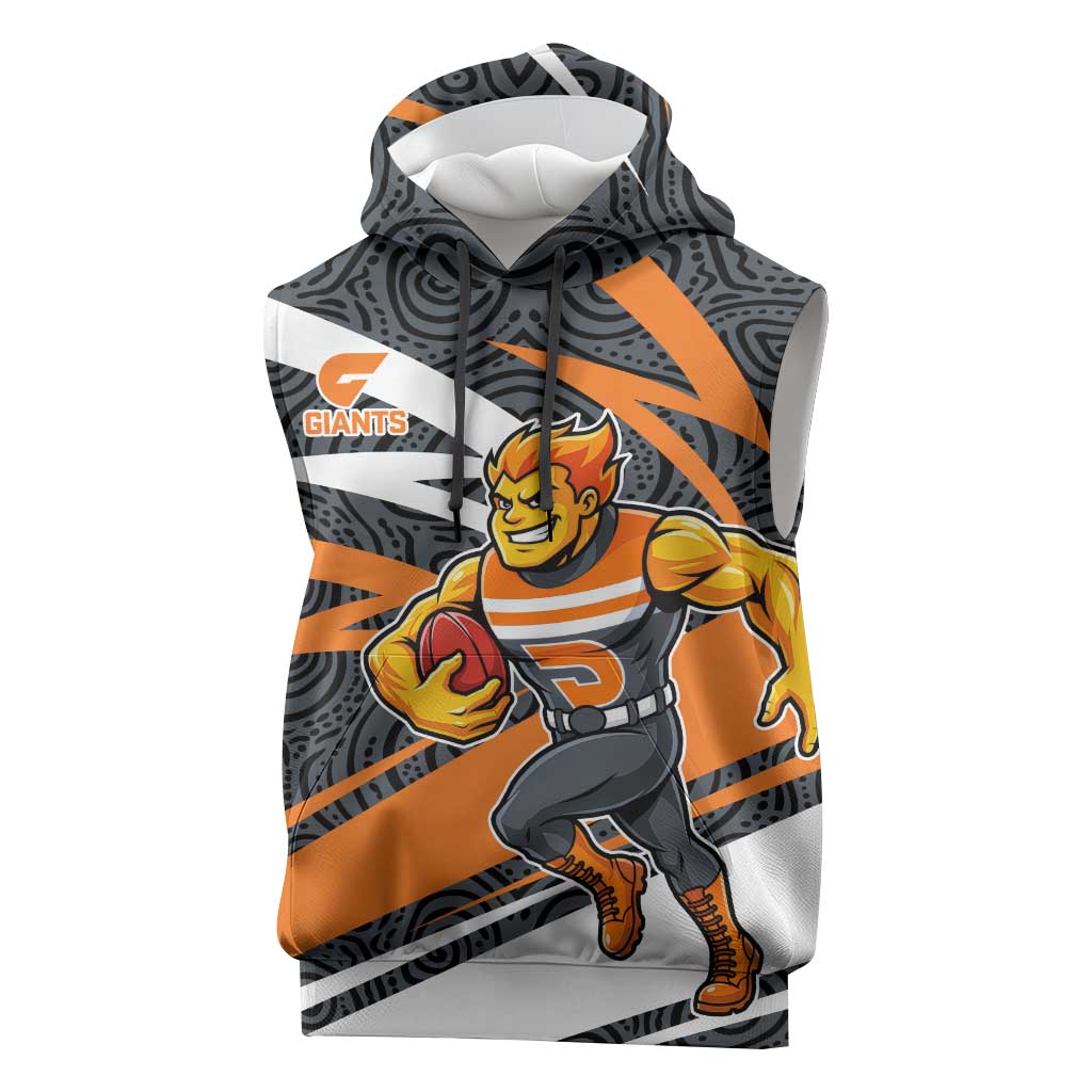 Greater Western Sydney Giants Australian Football Sleeveless Hoodie Athletic Hero Mascot With Indigenous Pattern Art