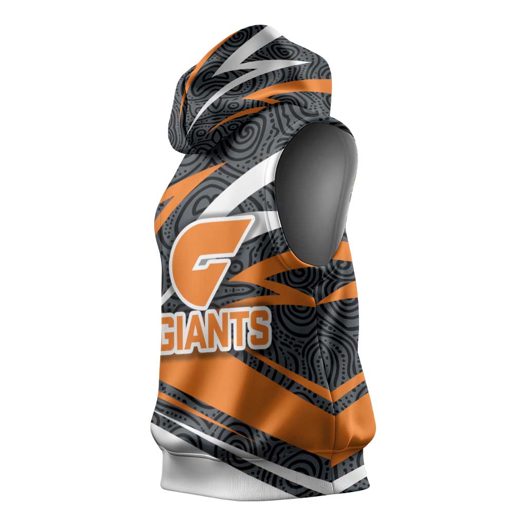 Greater Western Sydney Giants Australian Football Sleeveless Hoodie Athletic Hero Mascot With Indigenous Pattern Art