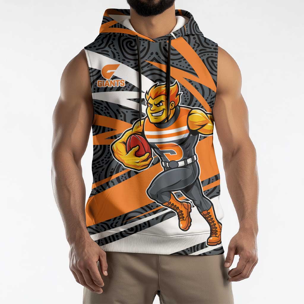 Greater Western Sydney Giants Australian Football Sleeveless Hoodie Athletic Hero Mascot With Indigenous Pattern Art