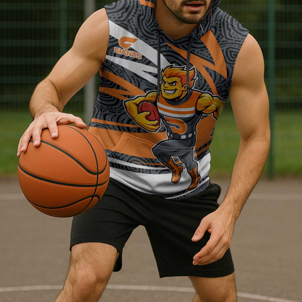 Greater Western Sydney Giants Australian Football Sleeveless Hoodie Athletic Hero Mascot With Indigenous Pattern Art