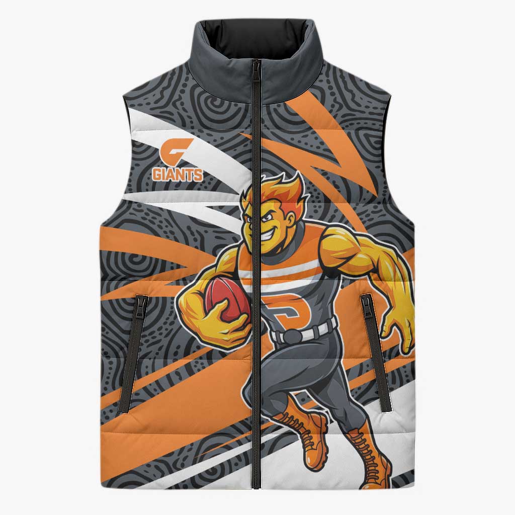 Greater Western Sydney Giants Australian Football Sleeveless Puffer Jacket Athletic Hero Mascot With Indigenous Pattern Art