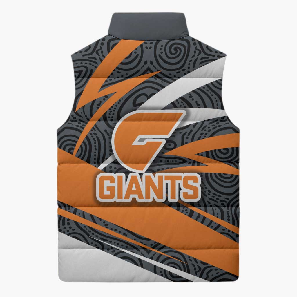 Greater Western Sydney Giants Australian Football Sleeveless Puffer Jacket Athletic Hero Mascot With Indigenous Pattern Art