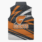 Greater Western Sydney Giants Australian Football Sleeveless Puffer Jacket Athletic Hero Mascot With Indigenous Pattern Art