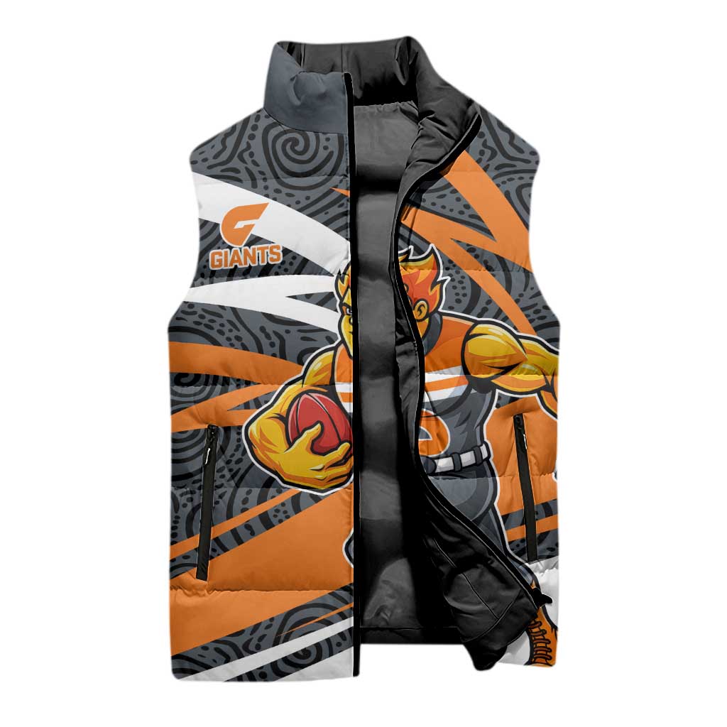 Greater Western Sydney Giants Australian Football Sleeveless Puffer Jacket Athletic Hero Mascot With Indigenous Pattern Art