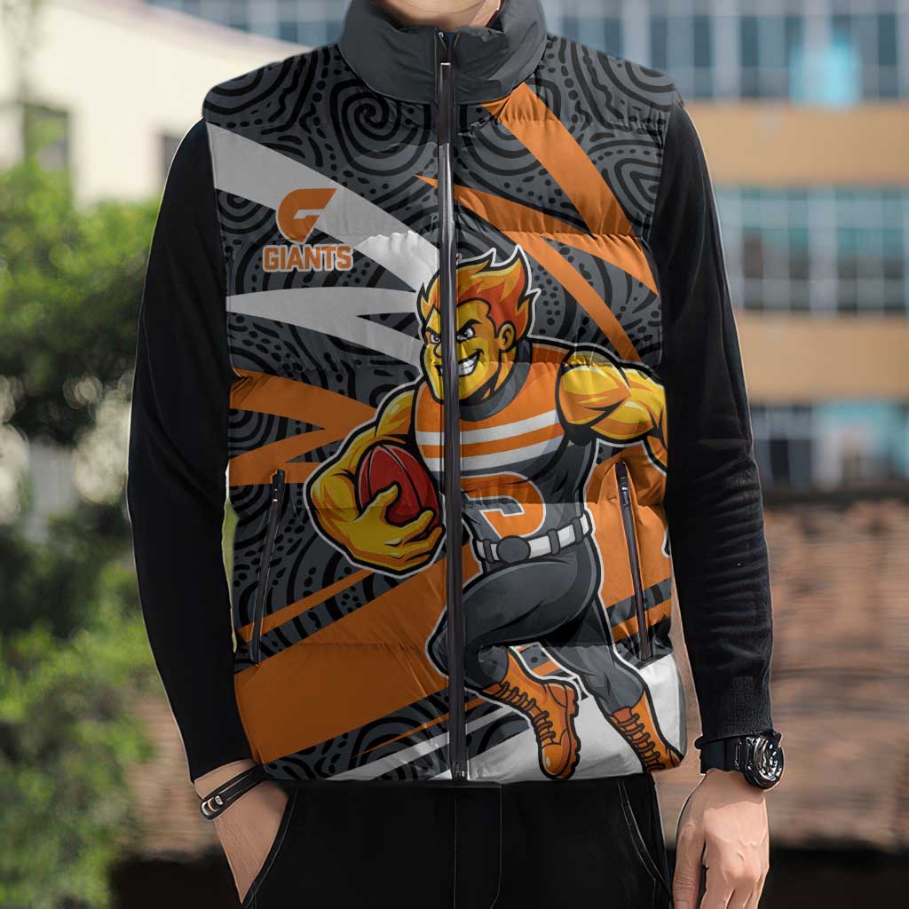Greater Western Sydney Giants Australian Football Sleeveless Puffer Jacket Athletic Hero Mascot With Indigenous Pattern Art