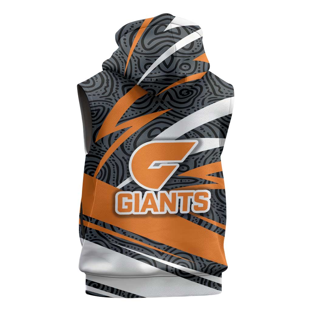 Greater Western Sydney Giants Australian Football Sleeveless Zip Hoodie Athletic Hero Mascot With Indigenous Pattern Art