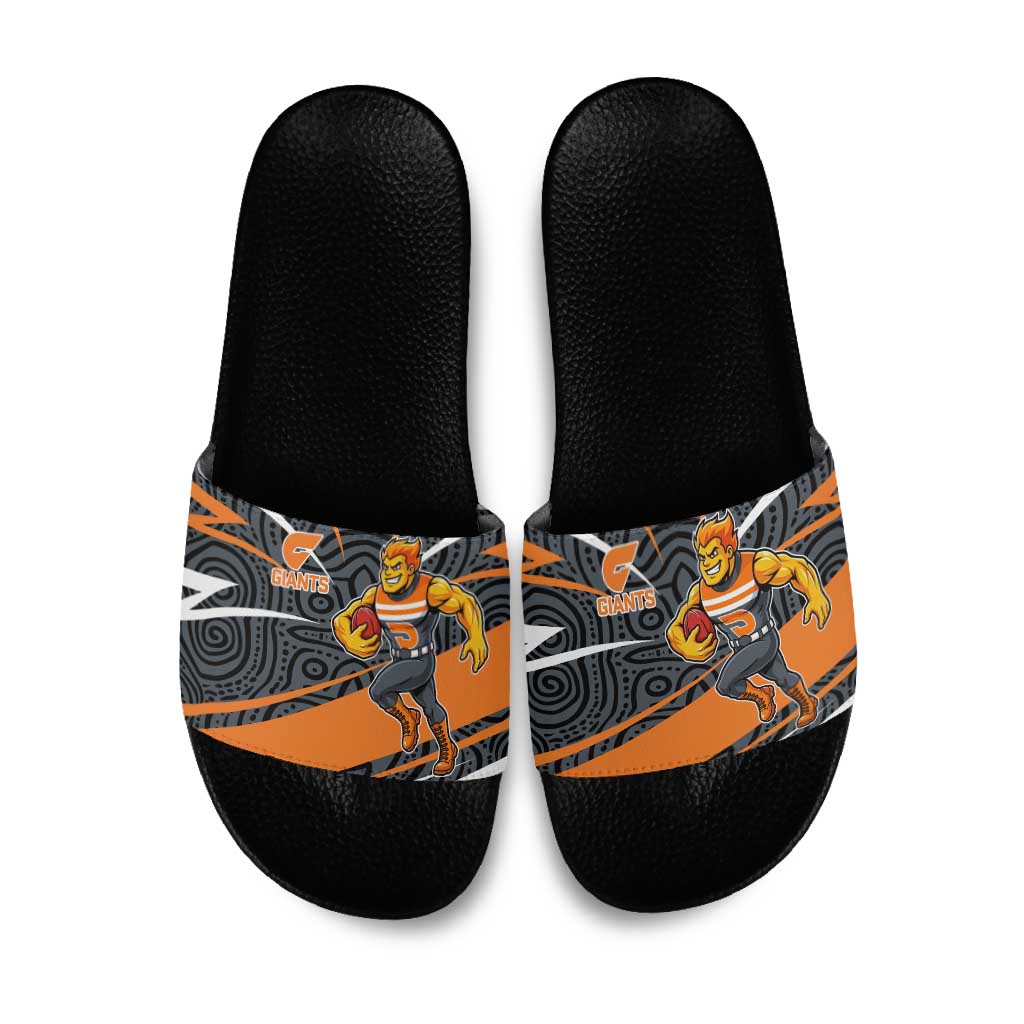 Greater Western Sydney Giants Australian Football Slide Sandals Athletic Hero Mascot With Indigenous Pattern Art