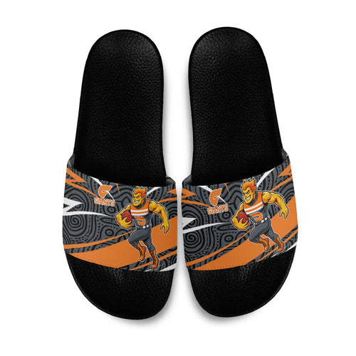 Greater Western Sydney Giants Australian Football Slide Sandals Athletic Hero Mascot With Indigenous Pattern Art