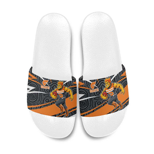 Greater Western Sydney Giants Australian Football Slide Sandals Athletic Hero Mascot With Indigenous Pattern Art