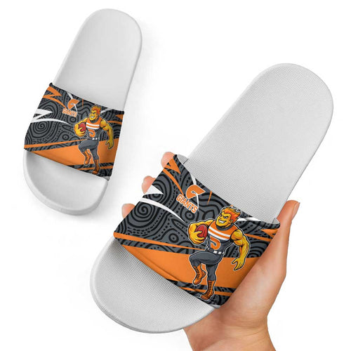 Greater Western Sydney Giants Australian Football Slide Sandals Athletic Hero Mascot With Indigenous Pattern Art