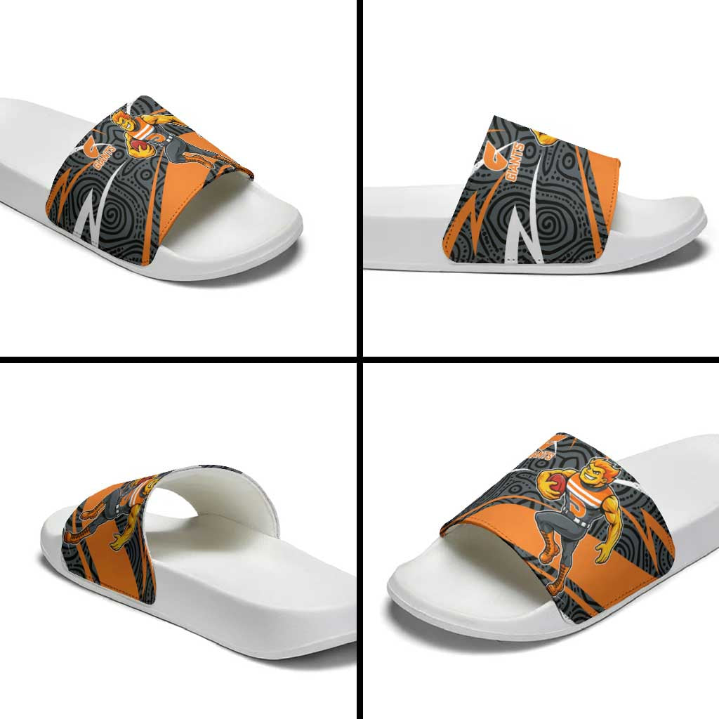 Greater Western Sydney Giants Australian Football Slide Sandals Athletic Hero Mascot With Indigenous Pattern Art