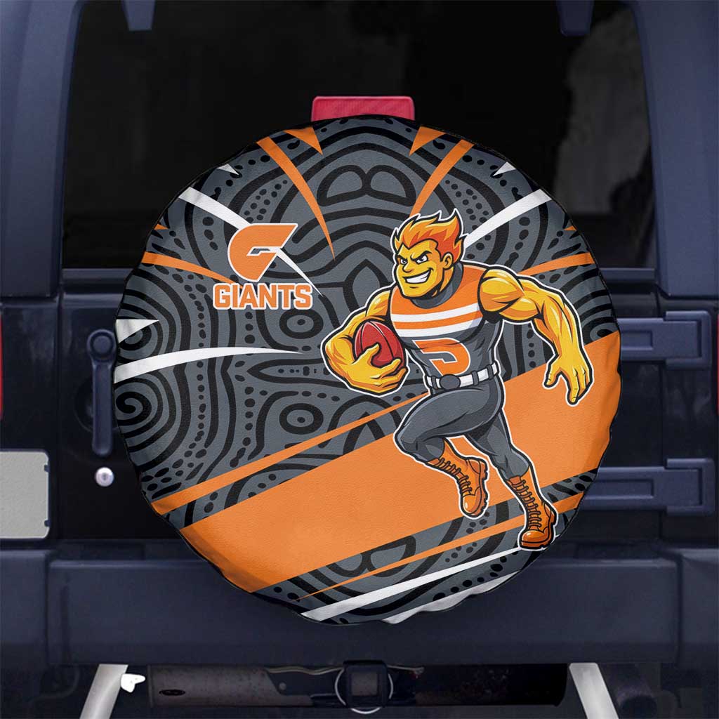 Greater Western Sydney Giants Australian Football Spare Tire Cover Athletic Hero Mascot With Indigenous Pattern Art