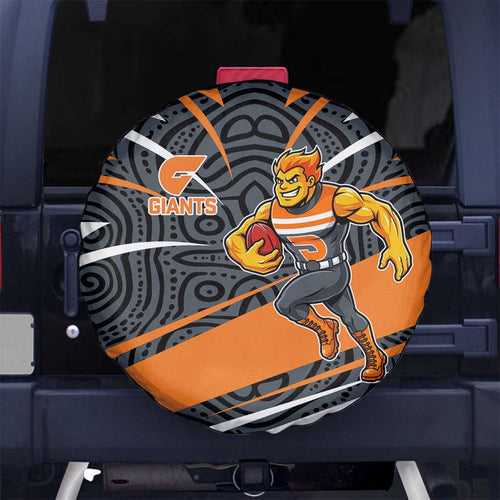 Greater Western Sydney Giants Australian Football Spare Tire Cover Athletic Hero Mascot With Indigenous Pattern Art