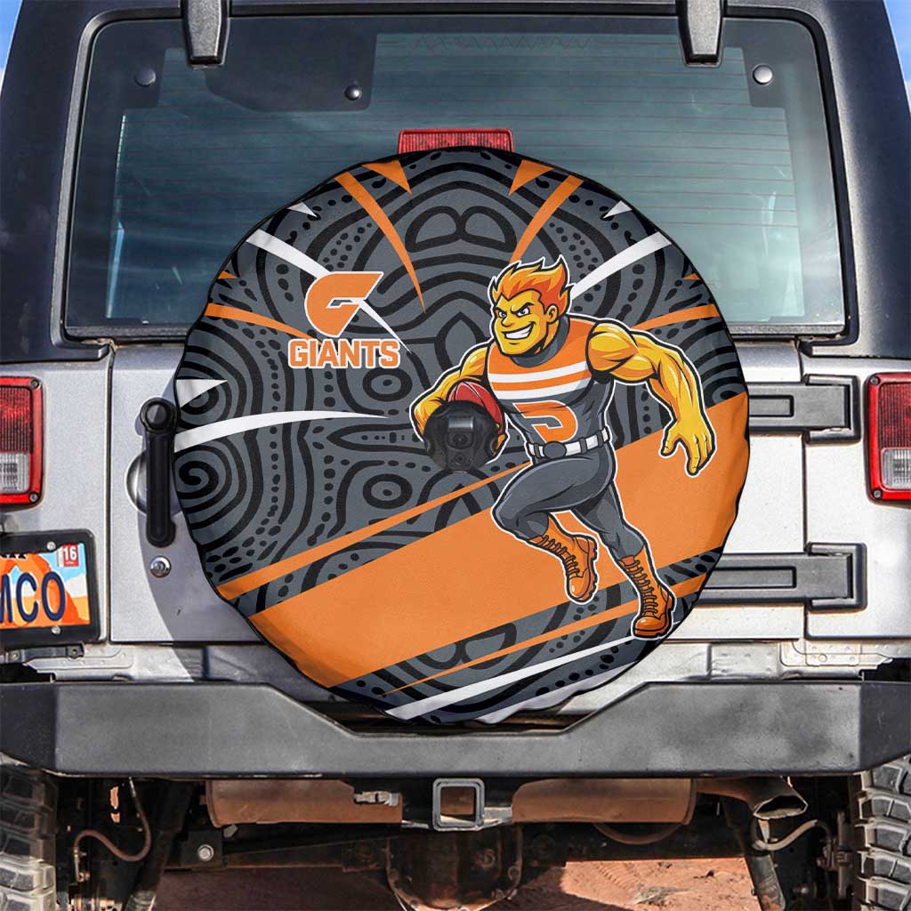 Greater Western Sydney Giants Australian Football Spare Tire Cover Athletic Hero Mascot With Indigenous Pattern Art