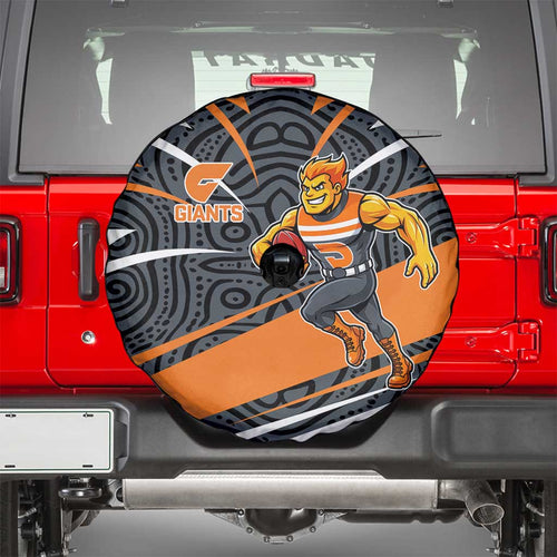 Greater Western Sydney Giants Australian Football Spare Tire Cover Athletic Hero Mascot With Indigenous Pattern Art