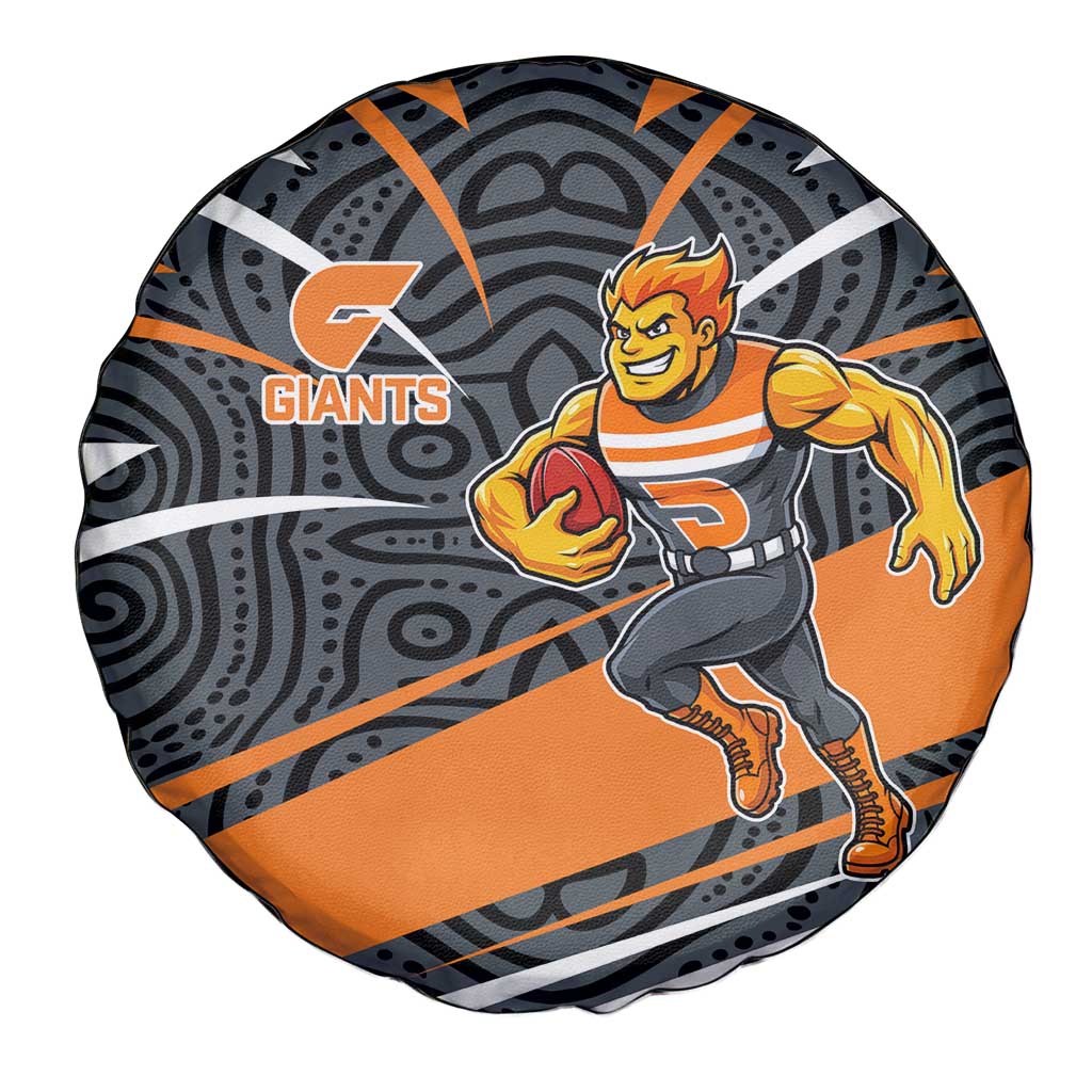 Greater Western Sydney Giants Australian Football Spare Tire Cover Athletic Hero Mascot With Indigenous Pattern Art