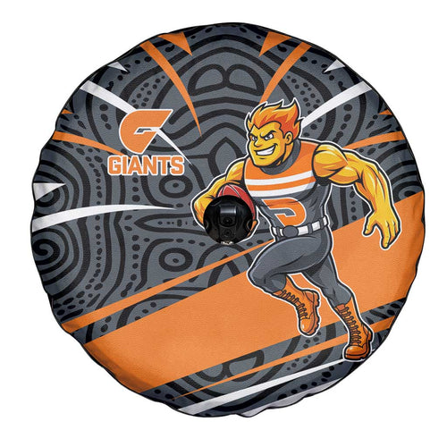 Greater Western Sydney Giants Australian Football Spare Tire Cover Athletic Hero Mascot With Indigenous Pattern Art