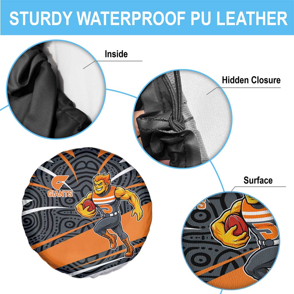 Greater Western Sydney Giants Australian Football Spare Tire Cover Athletic Hero Mascot With Indigenous Pattern Art
