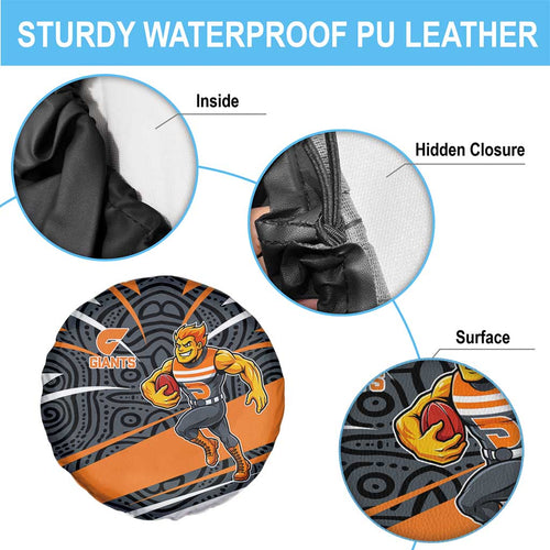 Greater Western Sydney Giants Australian Football Spare Tire Cover Athletic Hero Mascot With Indigenous Pattern Art