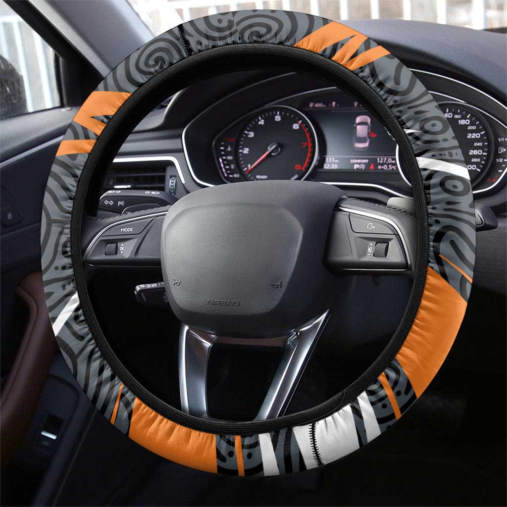 Greater Western Sydney Giants Australian Football Steering Wheel Cover Athletic Hero Mascot With Indigenous Pattern Art