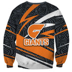 Greater Western Sydney Giants Australian Football Sweatshirt Athletic Hero Mascot With Indigenous Pattern Art