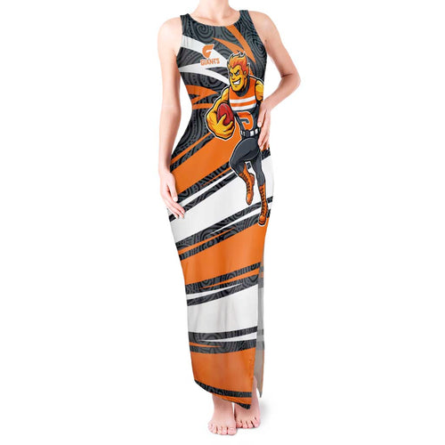 Greater Western Sydney Giants Australian Football Tank Maxi Dress Athletic Hero Mascot With Indigenous Pattern Art