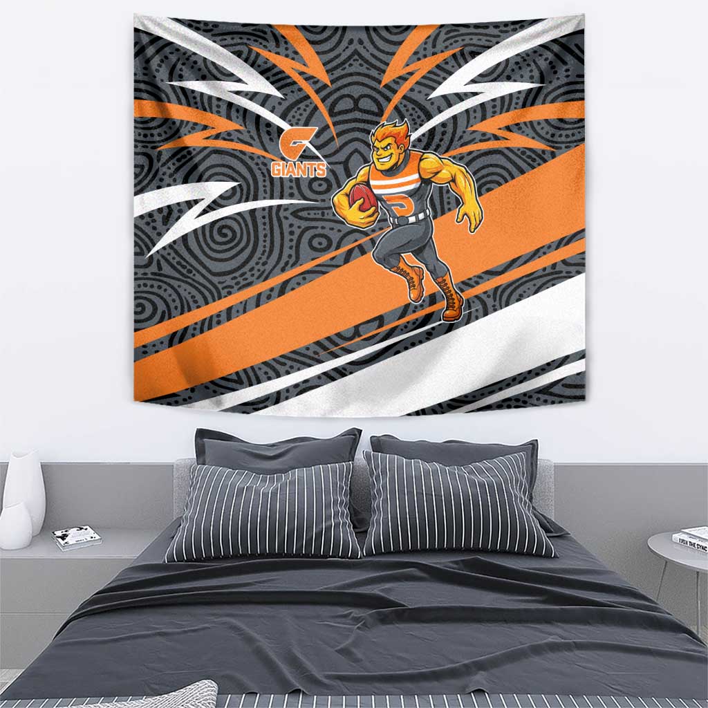 Greater Western Sydney Giants Australian Football Tapestry Athletic Hero Mascot With Indigenous Pattern Art