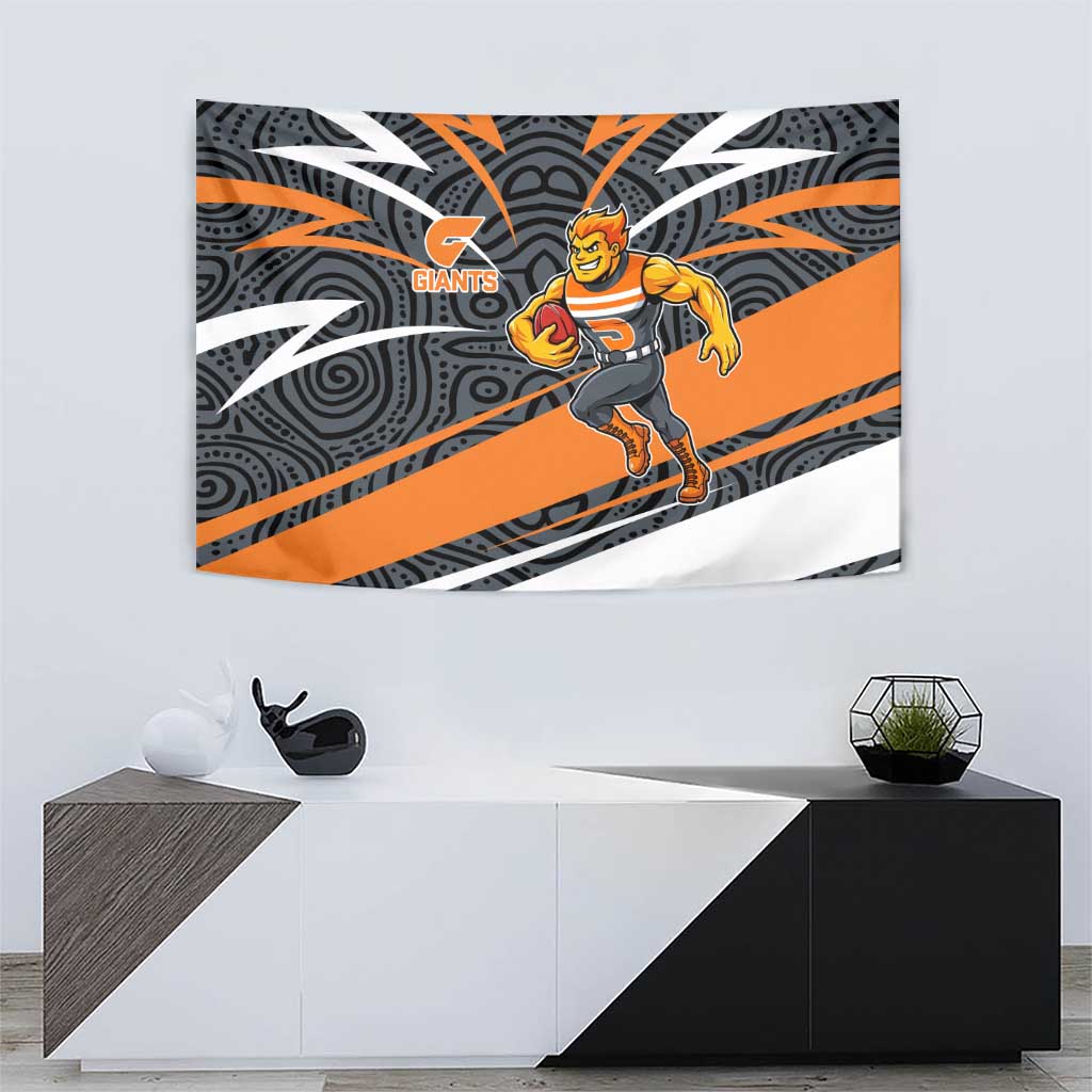 Greater Western Sydney Giants Australian Football Tapestry Athletic Hero Mascot With Indigenous Pattern Art