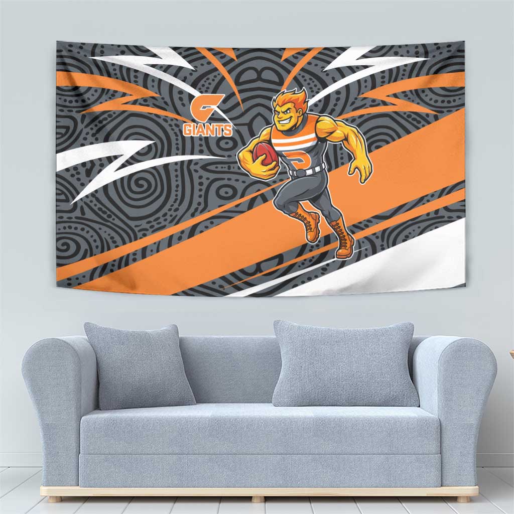 Greater Western Sydney Giants Australian Football Tapestry Athletic Hero Mascot With Indigenous Pattern Art