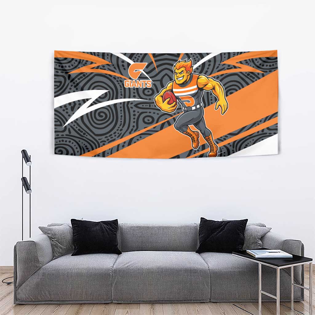 Greater Western Sydney Giants Australian Football Tapestry Athletic Hero Mascot With Indigenous Pattern Art