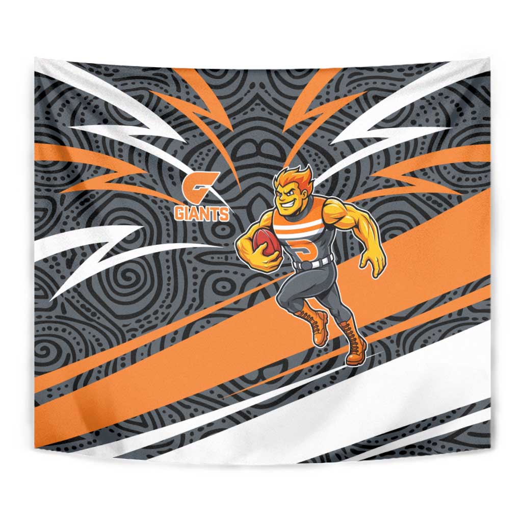 Greater Western Sydney Giants Australian Football Tapestry Athletic Hero Mascot With Indigenous Pattern Art