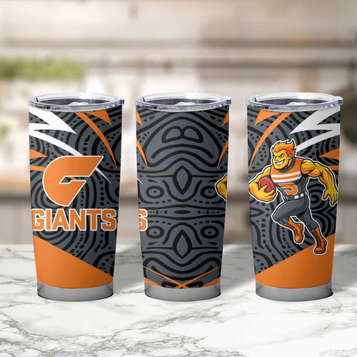 Greater Western Sydney Giants Australian Football Tumbler Cup Athletic Hero Mascot With Indigenous Pattern Art