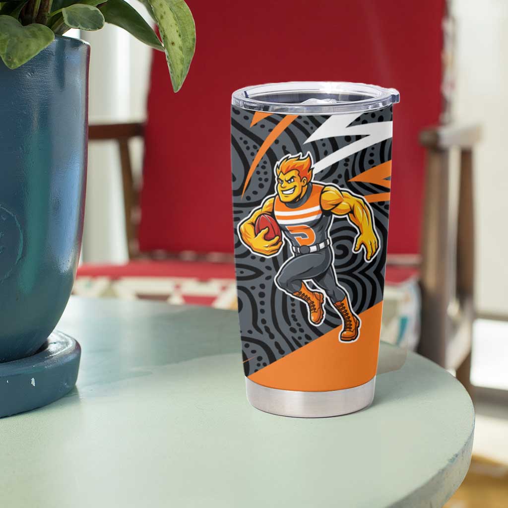 Greater Western Sydney Giants Australian Football Tumbler Cup Athletic Hero Mascot With Indigenous Pattern Art