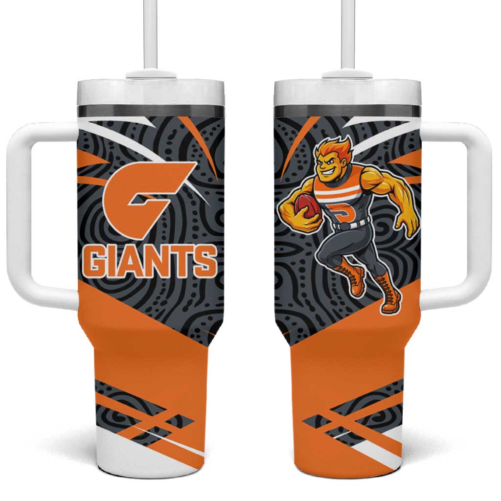 Greater Western Sydney Giants Australian Football Tumbler With Handle Athletic Hero Mascot With Indigenous Pattern Art