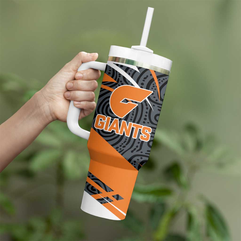 Greater Western Sydney Giants Australian Football Tumbler With Handle Athletic Hero Mascot With Indigenous Pattern Art
