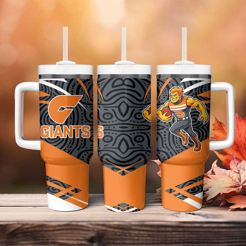 Greater Western Sydney Giants Australian Football Tumbler With Handle Athletic Hero Mascot With Indigenous Pattern Art