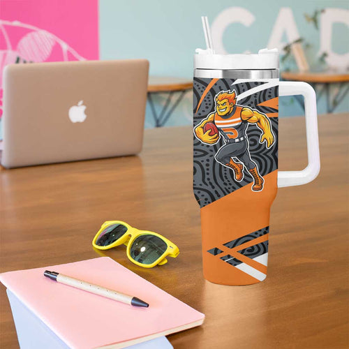 Greater Western Sydney Giants Australian Football Tumbler With Handle Athletic Hero Mascot With Indigenous Pattern Art