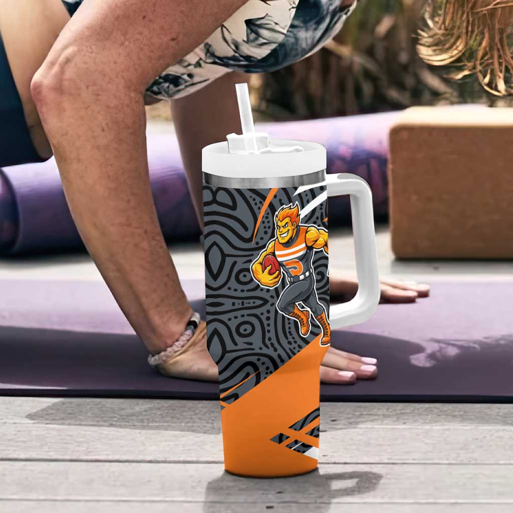 Greater Western Sydney Giants Australian Football Tumbler With Handle Athletic Hero Mascot With Indigenous Pattern Art