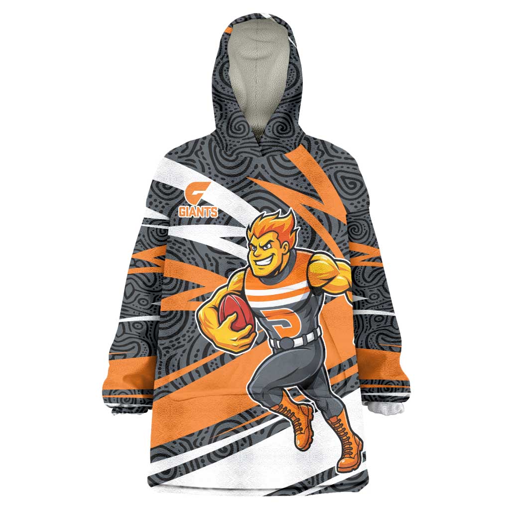 Greater Western Sydney Giants Australian Football Wearable Blanket Hoodie Athletic Hero Mascot With Indigenous Pattern Art