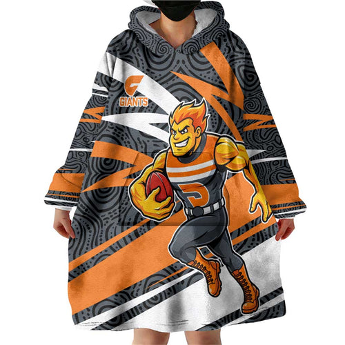 Greater Western Sydney Giants Australian Football Wearable Blanket Hoodie Athletic Hero Mascot With Indigenous Pattern Art