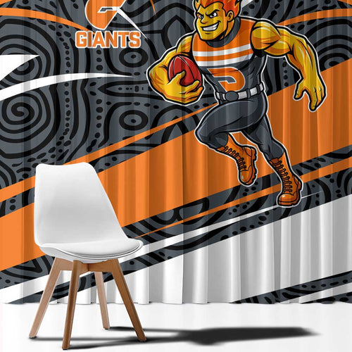 Greater Western Sydney Giants Australian Football Window Curtain Athletic Hero Mascot With Indigenous Pattern Art