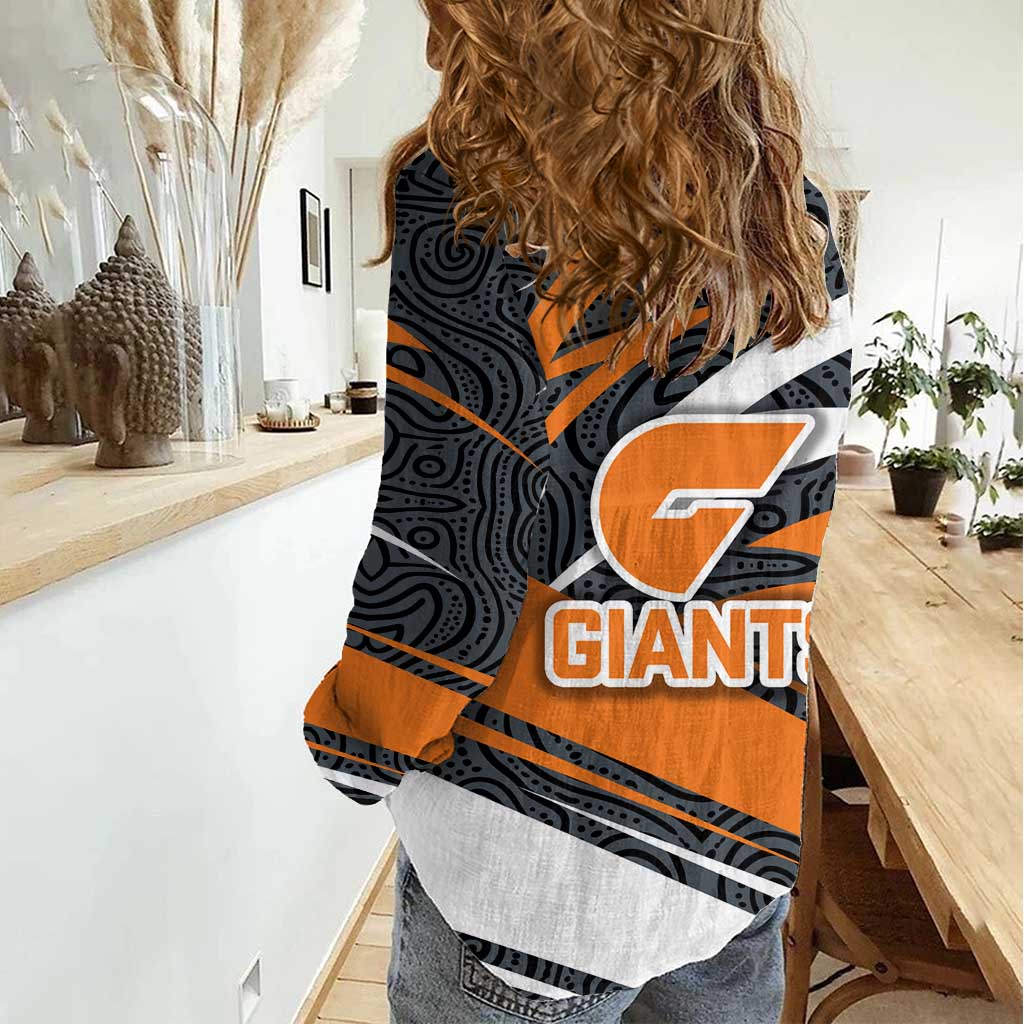 Greater Western Sydney Giants Australian Football Women Casual Shirt Athletic Hero Mascot With Indigenous Pattern Art