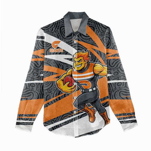 Greater Western Sydney Giants Australian Football Women Casual Shirt Athletic Hero Mascot With Indigenous Pattern Art