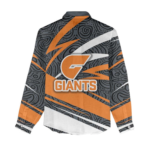 Greater Western Sydney Giants Australian Football Women Casual Shirt Athletic Hero Mascot With Indigenous Pattern Art