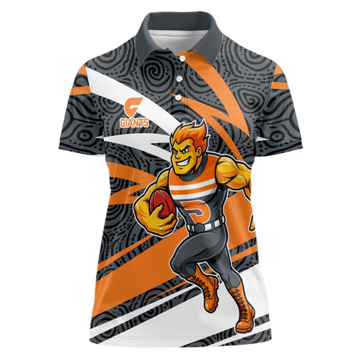 Greater Western Sydney Giants Australian Football Women Polo Shirt Athletic Hero Mascot With Indigenous Pattern Art