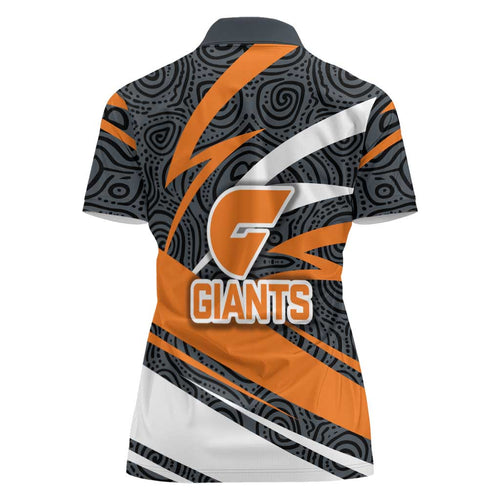 Greater Western Sydney Giants Australian Football Women Polo Shirt Athletic Hero Mascot With Indigenous Pattern Art